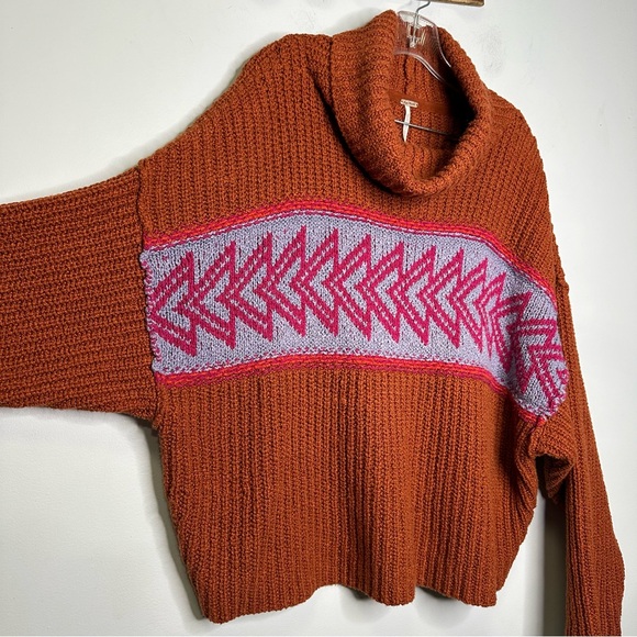 Free People Rust Orange Pele Combo Pullover Cowl Neck Greater Than Sweater M - Picture 7 of 14